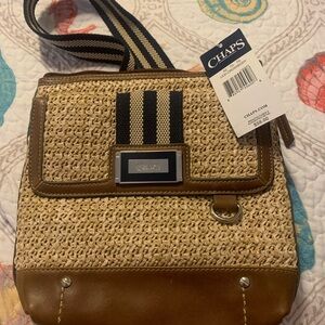Chaps Lexi Crossbody Bag, Woven Beige and Brown, New with Tags